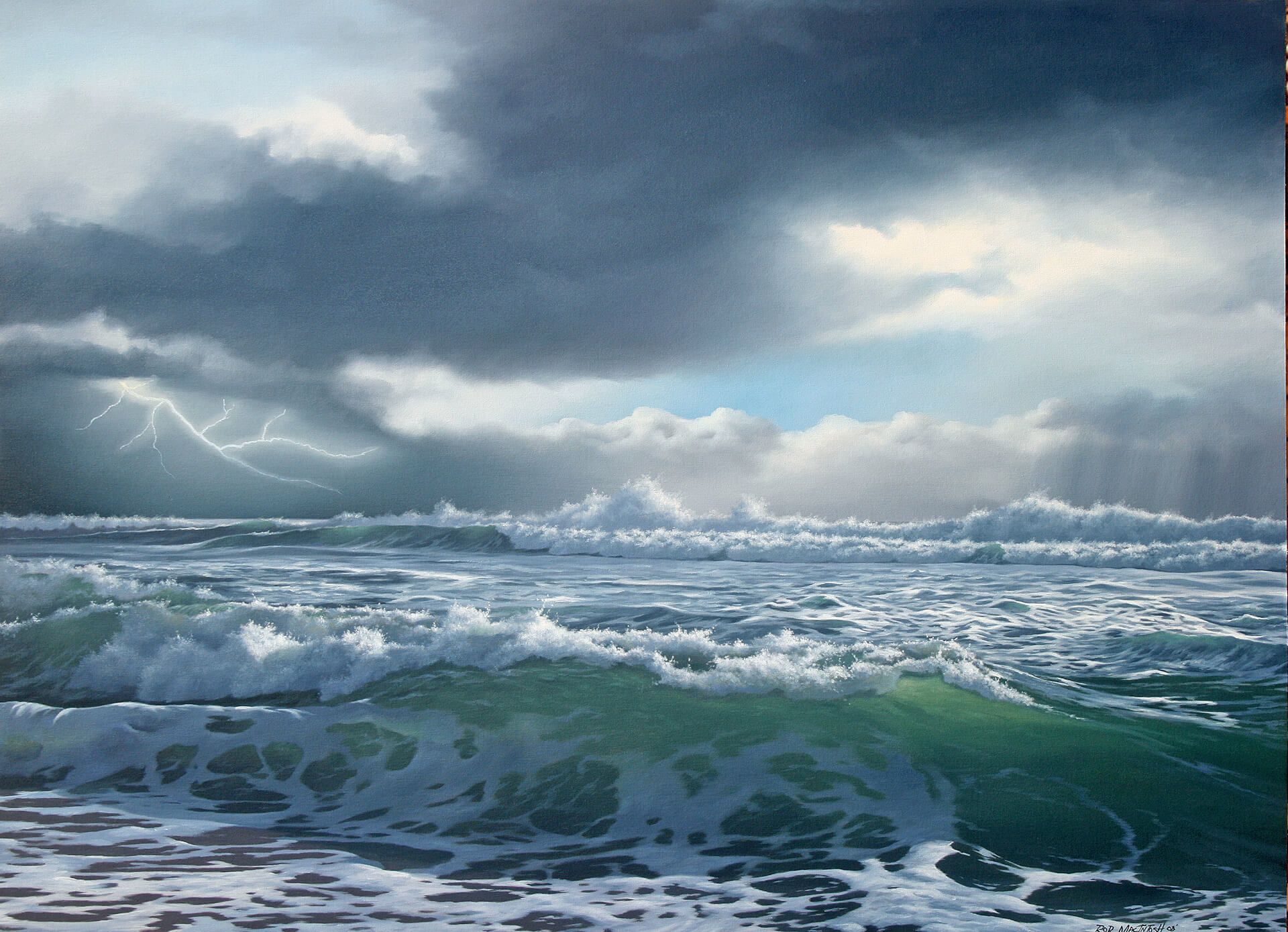 Photorealistic painting of a storm over the ocean