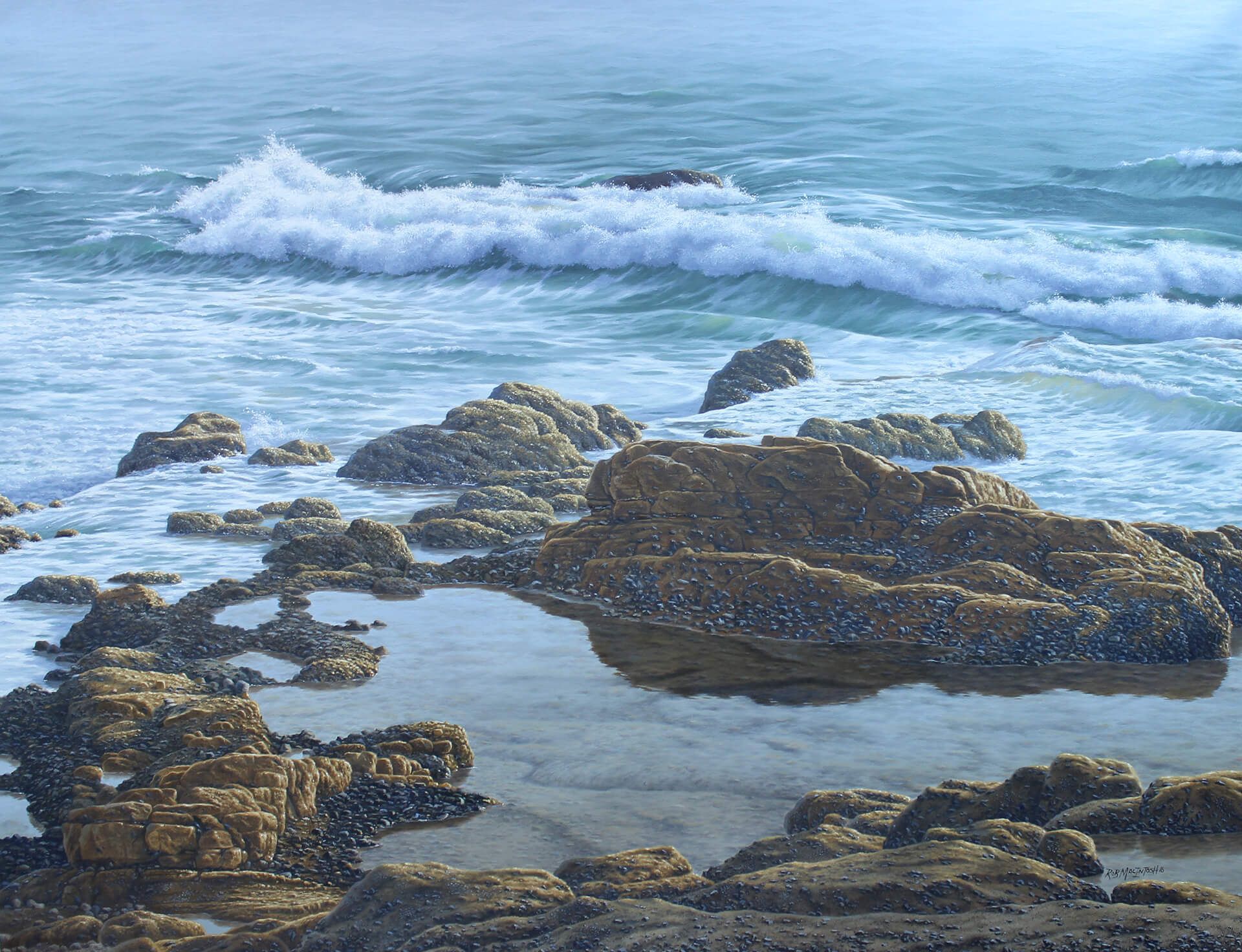 Photorealistic painting of reflections of a tide pool